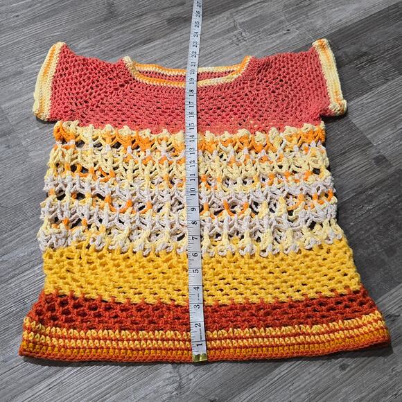 Handmade Crochet Multicolor Granny Square Knit Short Sleeve Shirt - Picture 9 of 10